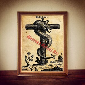 Schlangenmotiv auf Kreuz, Vintage-Okkult-Wohndekoration #216