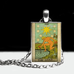 Carta del Tarot de la Estrella, Alquimia, Magia, Baraja de Tarot, Colgante Mágico, Amuleto Oculto, Joyería Mística, Collar del Sol #396.17