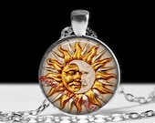 Sun and moon pendant, occult necklace, astrological jewelry, astronomy art, magic talisman, witch, alchemy, withcraft, magick #350