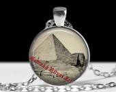Pyramid necklace, Egyptian jewelry, Sphinx pendant #488