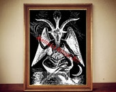 Baphomet print, satanic goat poster, Levi, witchcraft, occult gothic gift, Devil, Satanic art, magic illustration, altar decor, canvas #2