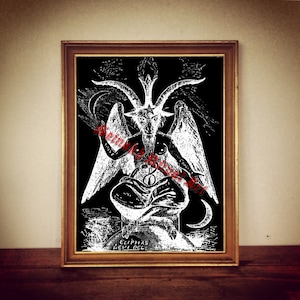 Baphomet print, satanic goat poster, Levi, witchcraft, occult gothic gift, Devil, Satanic art, magic illustration, altar decor, canvas #2