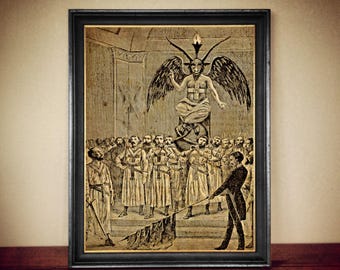 Baphomet Templars Antique Print, Masonic Illustration, Occult Home Decor #70