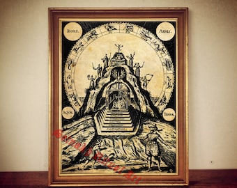 Vintage Cosmic Alchemy Print, Zodiac, Gnostic Art #84