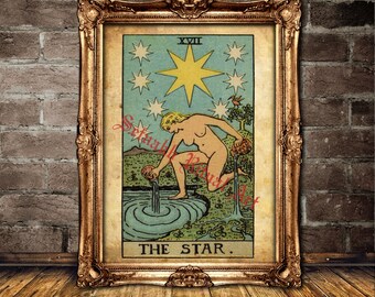 The Star Tarot art poster, Hope, faith, purpose, renewal, spirituality, magic print, Tarot decor, occult poster,  mystic home decor #396.17