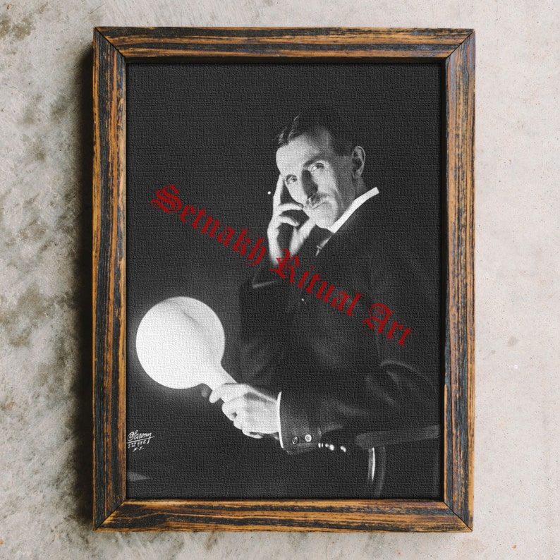 Retrato de Nikola Tesla, lámina de Nikola Tesla, inventor del campo magnético giratorio e ingeniero, póster, transmisión de energía eléctrica #472 imagen 2