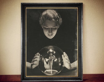 Lee Miller with Crystal Ball print, Medium, Spiritualism photography, dark art, occult, gothic gift, witch homedecor, witchcraft #W94