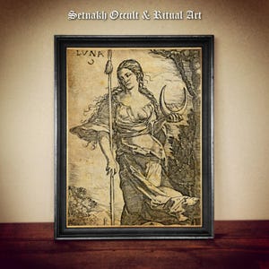 Luna Göttin Print, Vintage, okkulte Göttin, Gothic Poster, Hexerei, Hexen Print, Wicca Art #W112