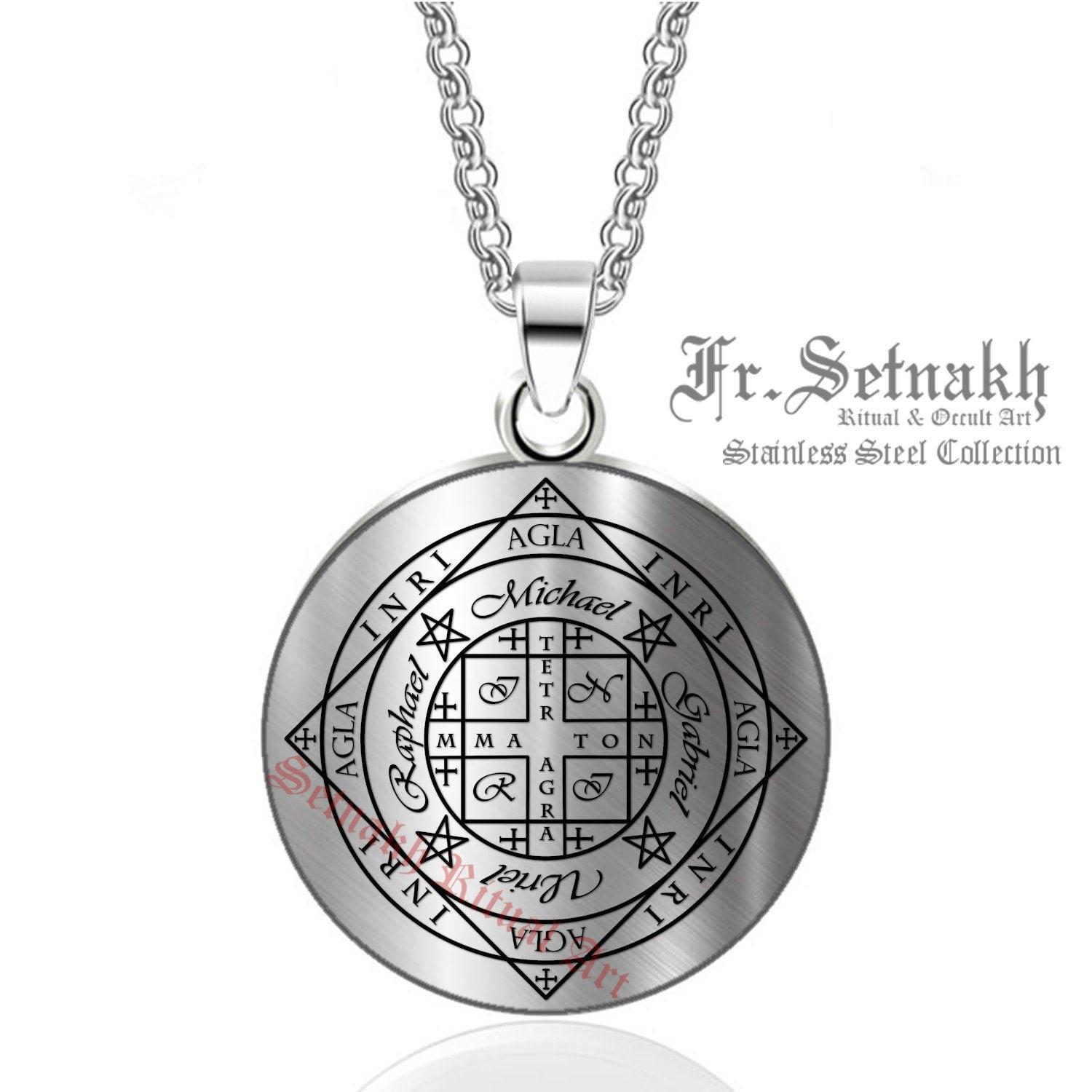 Archangels of Natural Elements seal stainless steel talisman, Angels necklace, Michael, Gabriel, Uriel, Raphael, protection, Adonai #CE3