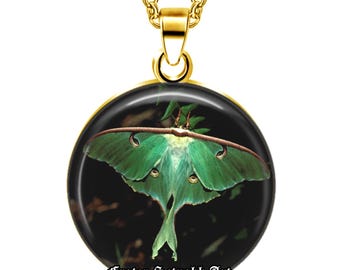 Lunar Moth Talisman Necklace – Mystical Moon Moth Pendant - Nature Jewelry #566