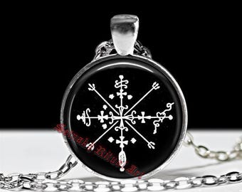 Voodoo Veve Sigil Glass Cabochon Pendant, Sacred Spiritual Amulet, Baron Samedi #145