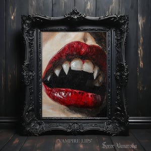 Vampire Lips - Gothic Home Decor - Bloody Art Print - Witchy Poster, Dark Academia - Fantasy Horror Wall Art for Spooky Lovers #SV41