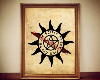 Lámina de pentagrama wiccano, decoración vintage para el hogar con temática oculta.