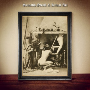 Heksensabbat print, occulte print, heksenposter, gothic, hekserij interieur, donkere kunst, naakte heksen, bezem, ketel, duivel #W103