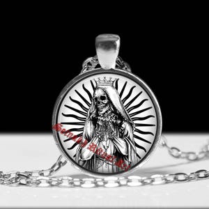 Santa Muerte pendant, day of the dead necklace, ritual altar jewelry, occult medallion, saint death, skull art, morte #25