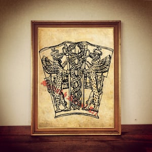 Ancient sumerian DNA print annunaki illustration babilonian poster | occult print, antique rustic vintage home decor Sitchin 155