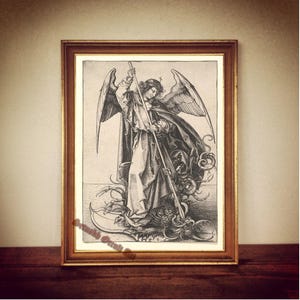 Saint Michael Archangel slaying the dragon, angel poster, mystic print, Angel Magick, antiqued art, esoteric home decor #ANG1.