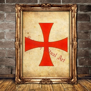 Knights Templar cross print, mystical walldecor, Occult art, Order of Solomon&#39;s Temple, the Knights Templar seal, red cross, antique  #521