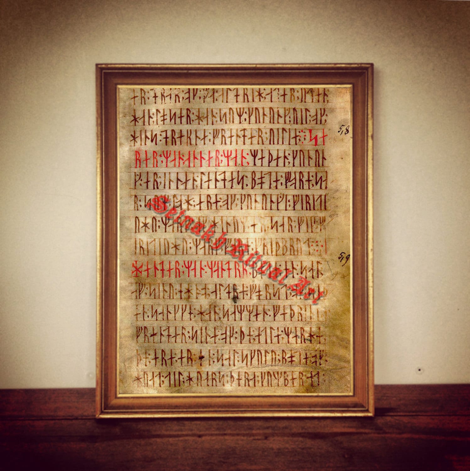 Codex Runicus Print Antique Runes Illustration Medieval Etsy