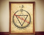 The seal of the Theosophical Society print, occult poster, magic illustration, star of David art, ouroboros OM, ankh, occult wall decor #268