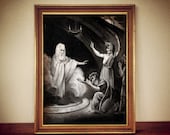 Saul bows to Samuel after the witch of Endor has conjured him from the dead, witchcraft art print, occult gothic poster, esoteric decor #W84