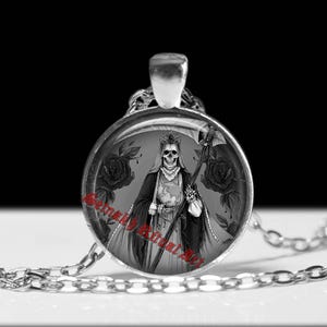 Santa Muerte pendant, Day of the Dead necklace, sugar skull amulet, Mexican skull talisman, Saint Death jewelry #435.1