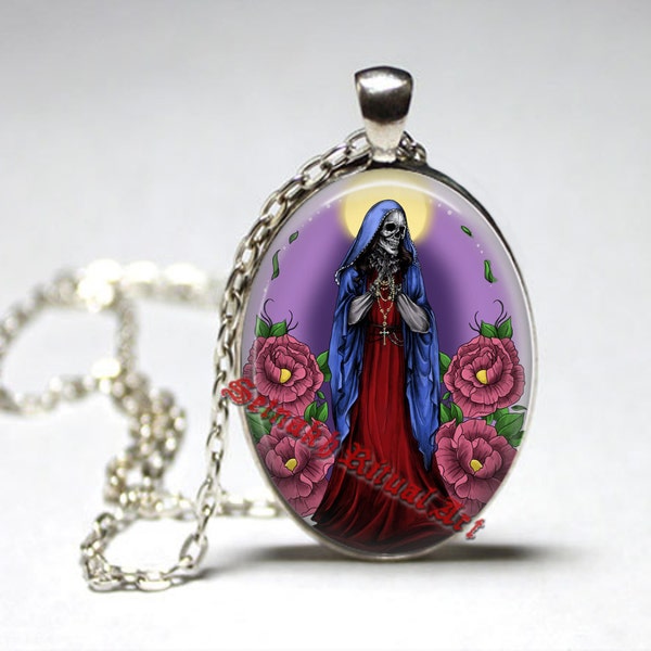 Pendentif Santa Muerte, collier le jour des morts, bijoux d'autel rituel, médaillon occulte, saint mort, art du crâne, morte #435.2