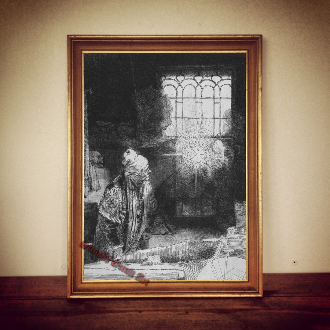 Doctor Faust Print, Rembrandt Art, Occult Art, Antique Print, Dr