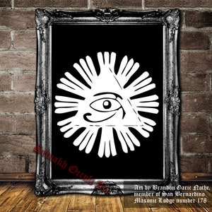 Eye of Provenance and pyramid print, Illumiinati Symbol, antique print, Freemasons, esoteric illustration,  #MS2