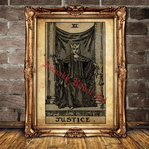 The Justice Tarot card print, fairness, truth, cause and effect, law, Tarot poster, occult art, magick home decor, esoteric art #396.11