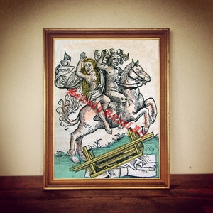 De duivel te paard print, heksenkunst, hekserijposter, magie, occult interieur, esoterische muurkunst, mystiek, satanische kunst Satan #399