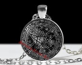 Necronomicon Elder sign pendantm with R'Lyech table signs,  ritual amulet, occult necklace, chaos jewelry #15a