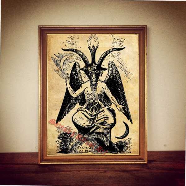 Baphomet print, satanic goat poster, Eliphas Levi, witchcraft, occult gothic gift, Satanic art, magic illustration, altar decor, canvas #2