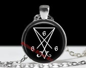 Lucifer sigil necklace, Satan sign amulet, satanic symbol pendant, 666 jewelry, Hell, Black Metal pendant, metal music choker #35a