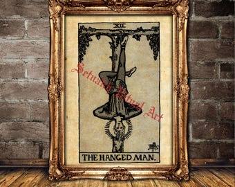 The Hanged Man Tarot Card Print, Rider-Waite Antique Style, Occult Home Decor #396.12