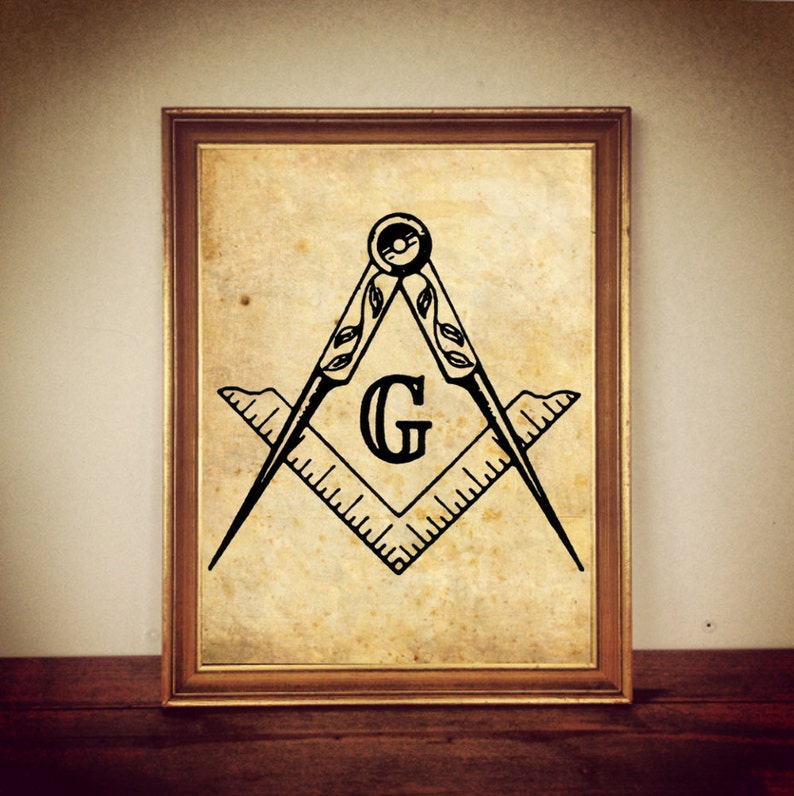Masonic Square and Compass Antique Print, Freemason Symbol #72 image 1