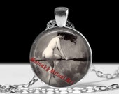 Witch on the broomstick necklace, Magick jewelry, Gothic choker, Witchcraft pendant #255