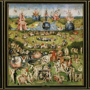 Hieronymus Bosch - Triptychon - Der Garten der Lüste, Kunstdruck, esoterisches Poster, bizarre Illustration, auf Leinwand gestickt, #BZR2