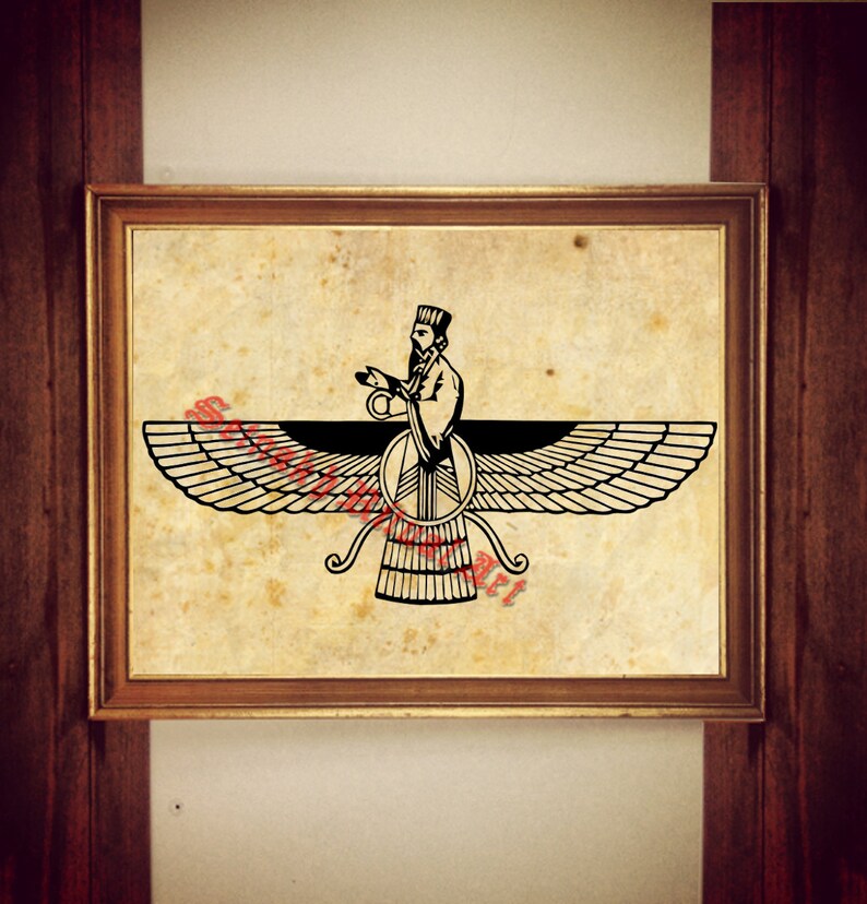 Ahura Mazda print Ormuzd poster Faravahar decor God of Etsy