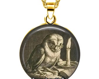 Wise Owl With Glasses Necklace – Stainless Steel Pendant | Bird Jewelry, Gothic GIft, Dark Apparel #572