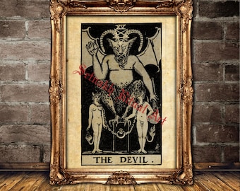 Devil Tarot Card Print, Vintage Occult Art, Esoteric Home Decor #396.15