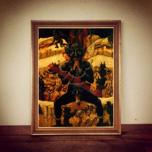 Satan verschlingt Menschen Poster, Teufel Poster, Mittelalter Illustration, okkulte Kunst, Hölle Bild, Dämonen #306