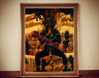 Satan Devouring People Print, Medieval Occult Art #306