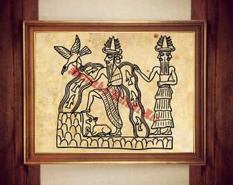 Enki and Usmu Print – Sumerian Gods, Babylonian Art #518.3