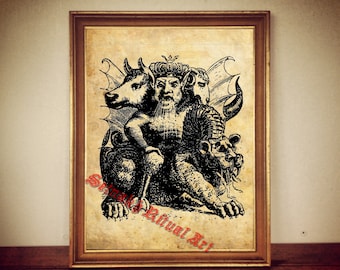 32 Asmoday demon seal print, Goetia sigil poster, Lemegeton demon art, The Lesser Key, occult, ritual, summoning demons canvas #104.32