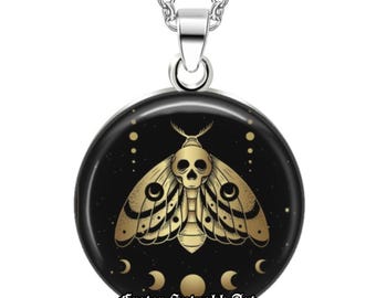 Death’s Head Hawkmoth Talisman Necklace – Gothic Moth Pendant - Nature Jewelry #568