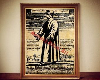 Death Doctor print, medieval print, medieval illustration, plague doctor poster | occult print, occult poster, rustic vintage home decor 170