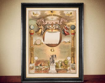 Masonic Register Antique Print, Freemasonry History Art #TMP4