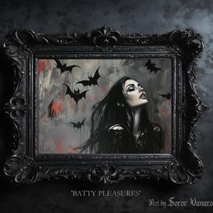 Batty Pleasures Kunstdruck - Frau umgeben von Fledermäusen, Gothic, Surreal, Gothic, Mysteriöser Fine Art Print, Gruselige Kunst SV17