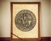 Ancient seal of the Knights Templar coin, Templars emblem, two knights on one horse print, medieval poster  #TMP3